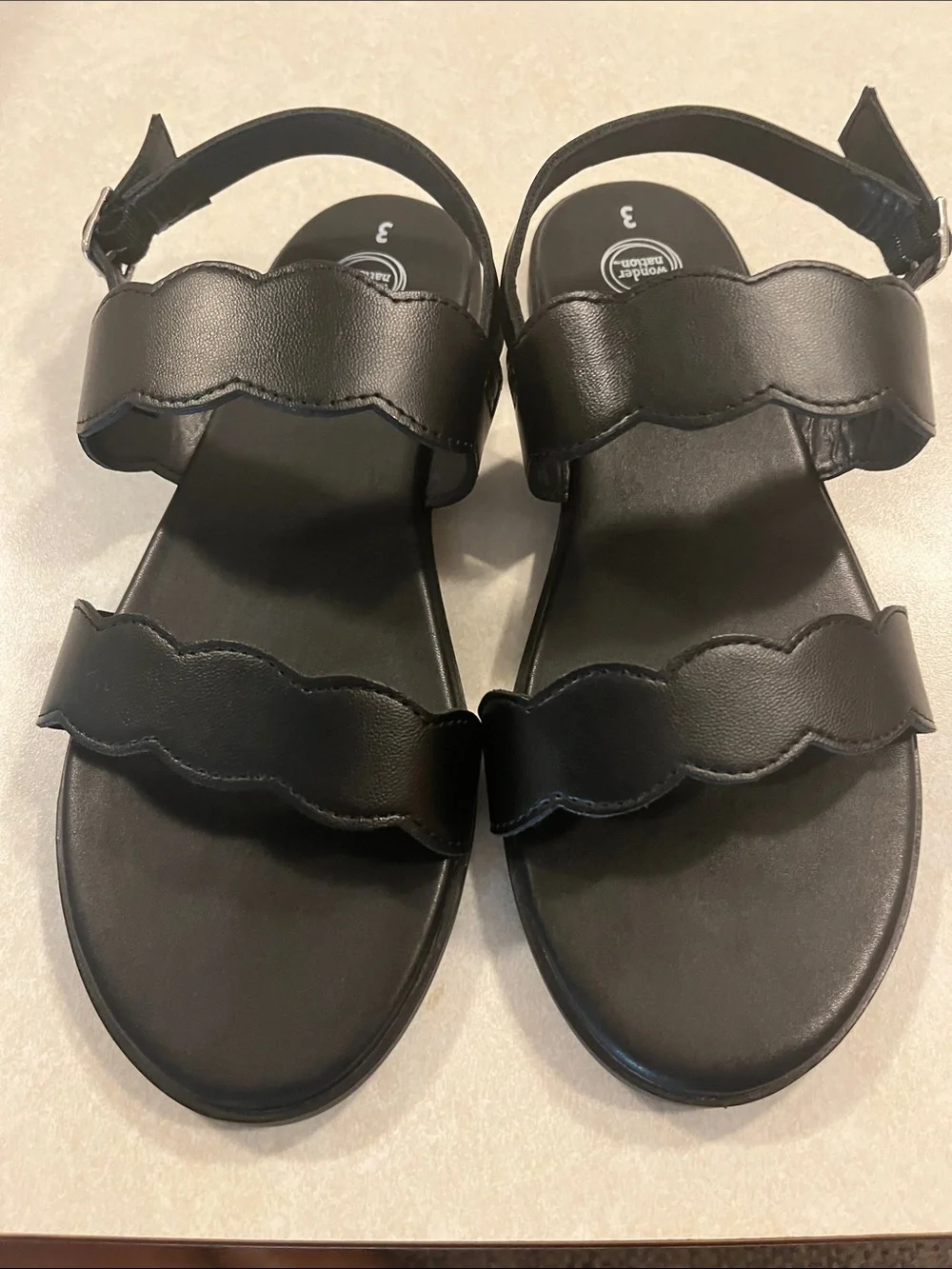 wonder nation Black Scalloped Double-Strap Kids Sandals